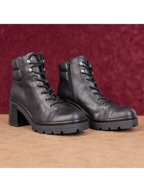 Jeffrey Campbell Women Hikes Black Leather Festival Platform Combat Boots sz 9.5